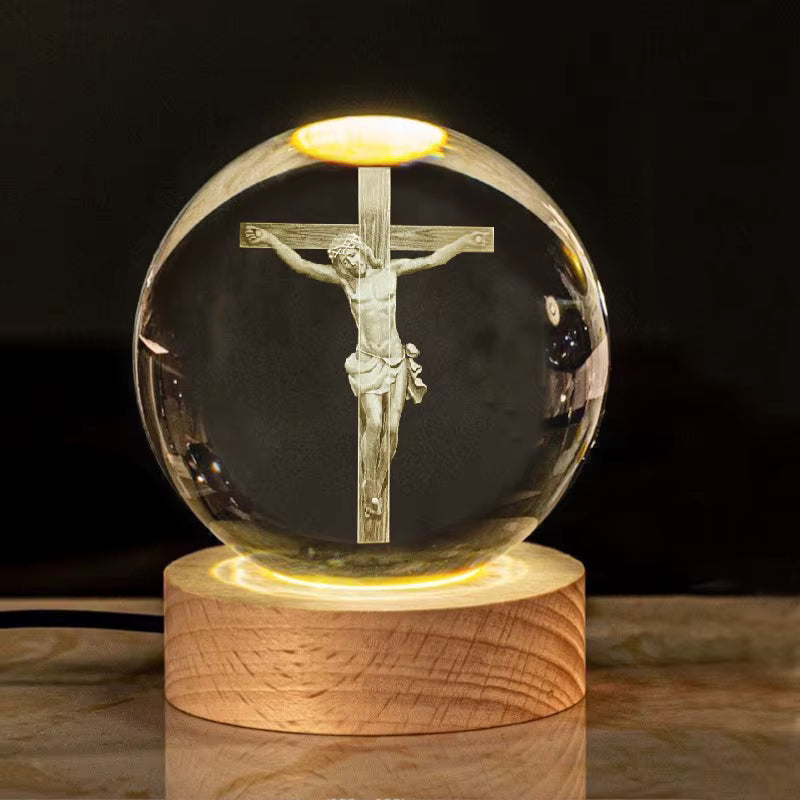 Holy Sphere 3D - (60mm) Jesus On The Cross Light Crystal